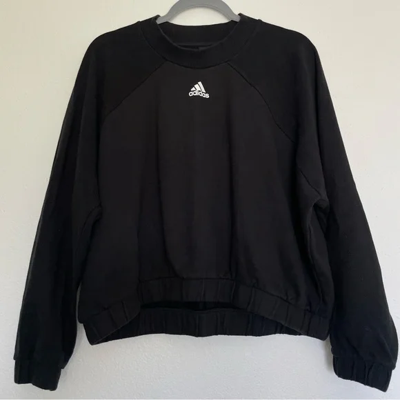 Adidas Women's Cropped Black Crewneck Sweatshirt LARGE - Picture 3 of 10
